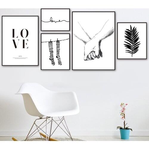 Black White Sock Holding Hands Leaf Quotes Wall Art Canvas Painting Nordic Poster And Prints Wall Pictures For Living Room Decor