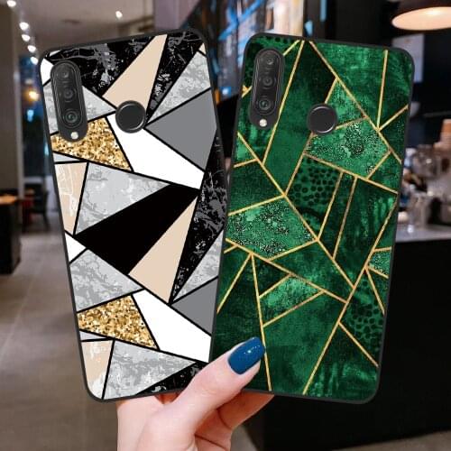 Black Silicone Retro Phone Case for Huawei P10 P20 P30 Lite Pro Coque Soft Covers for Huawei P40 Lite E Geometric Marble Shell