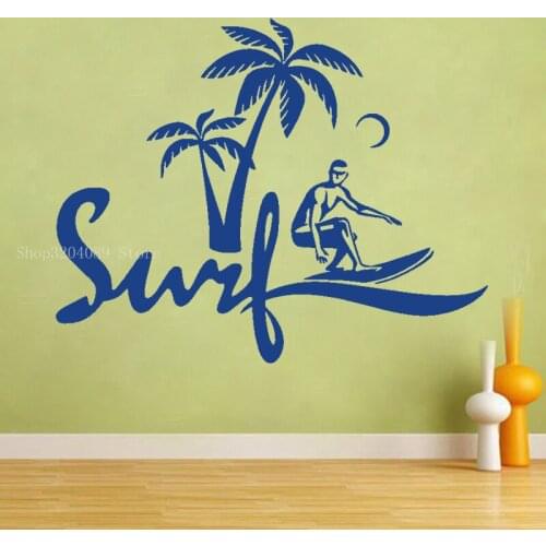 Surfboard Waves Wall Decals Vinyl Surfer Palm Shark Surfing Sports Decor Living Room Surf Home Decal Art Removable Murals CN434