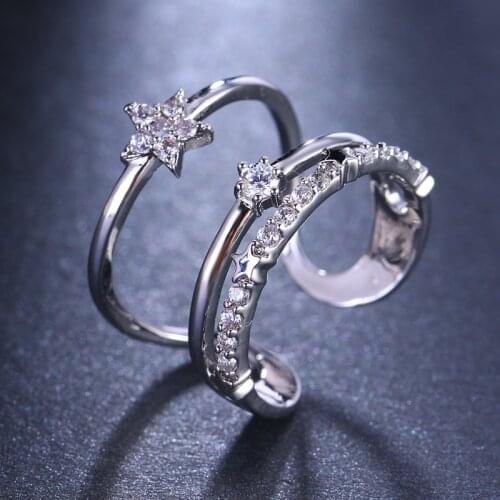 Emmaya Fashion Unique Ring Luxury Silver Color AAA Zircon Finger Rings For Women Adjustable Jewelry Party Gift