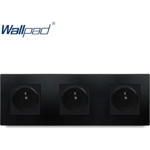 3 EU French Socket Black Wallpad Luxury Wall Power Electrical Outlet Sockets PC Panel