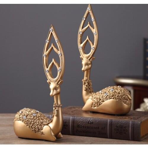 2 PCS/PAIR RESIN DEER FIGURINE FAWN STATUE SCULPTURE ANIMAL DEER ORNAMENTS CHRISTMAS GIFT/ WEDDING GIFT HOME LIVING ROOM DECOR