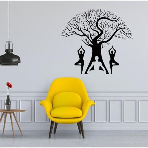 Art Yoga Pose Wall Sticker Tree Wall Art Removeable Poster Buddism Meditation Mural Beauty Ornamen Vinyl ph361
