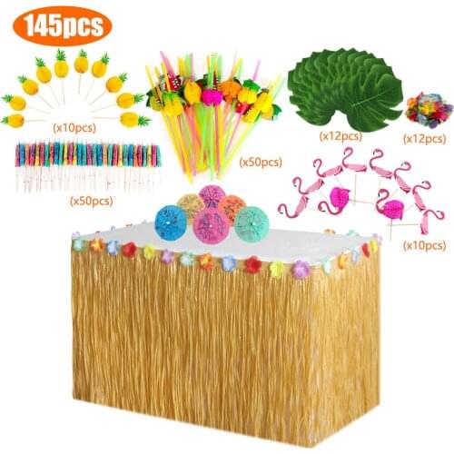 145pcs Hawaiian Table Skirt Decoration Set Honeycomb Pineapple Umbrella Fruit Straw Combination Hula Festival Party Decoration