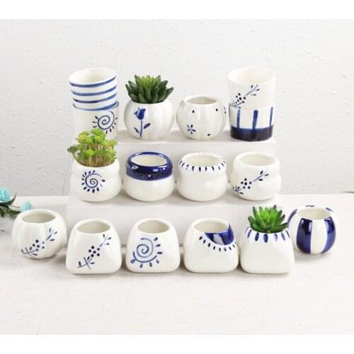 Azure Color Succulent Flowerpot Girls Series Hand Painted Flower Pot Vase Crafts Art Desktop Ornaments Home Garden Bonsai Pots