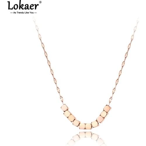 Lokaer Goth Titanium Stainless Steel Square Beads Charm Pendant Necklaces Bohemia Link Chain Choker Necklace For Women N21085