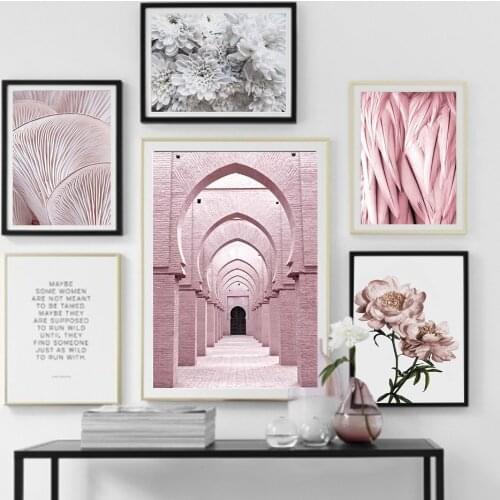 Morocco Door Vintage Poster Wall Art Canvas Painting Pink Feather Posters And Prints Modern Flower Wall Pictures For Living Room