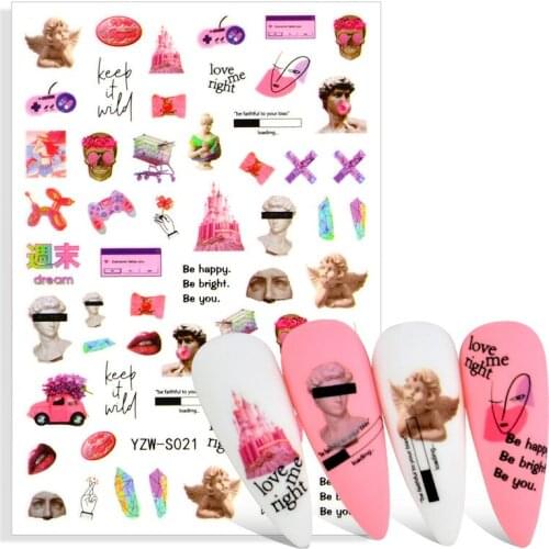 Nail Decals Water Transfer Stickers Sexy Lips Tongue Makeup Girls Sliders Decoration Manicure Wraps Tattoo Modern cool girl