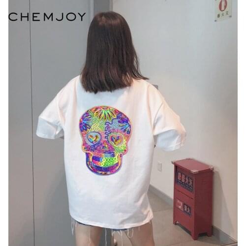 Large Skull Sequin Patch Sew on Sticker for Clothes DIY Biker Applique Clothing Stickers Repair Jacket Patches for Backpacks