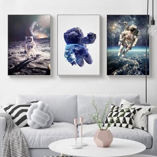 Astronaut Space Wall Art Posters Abstract Canvas Painting for Living Room Bedroom DecorationScience fiction Style Pictures Home