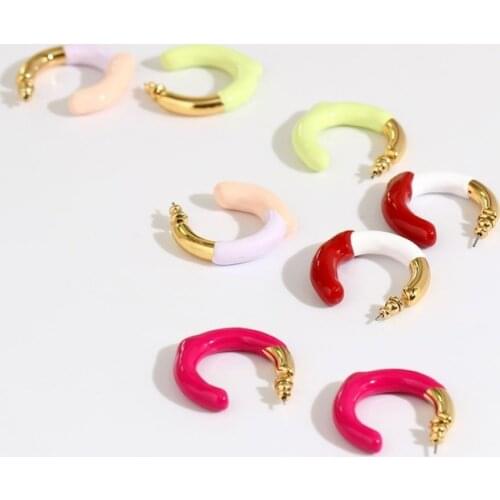 2021 new color contrast splicing C-type European and American popular earrings wholesale