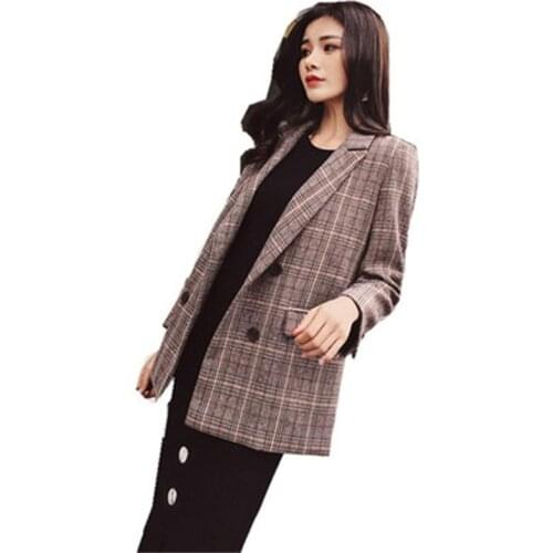 New Plaid Blazers Women Small suit female jacket spring and autumn new long-sleeved Slim casual retro Plaid Woolen suit women