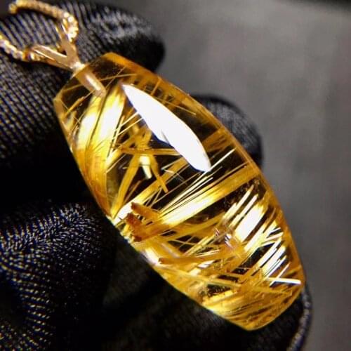 Genuine Natural Gold Rutilated Quartz Water Drop Pendant Brazil 26.3*13*12.7mm Wealthy 18K Gold Women Jewelry Genuine AAAAAA