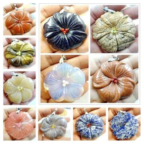Natural stone flower pendant Turquoises tiger eye Quartz Crystal Opal gpendant for diy jewelry making necklace AccessoriesA1