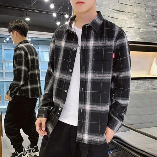 Retro Vintage Spring Long Sleeve Plaid Shirts Fashion Men Business Formal Casual Shirts Oversized Cotton Slim Fit Shirts Plus