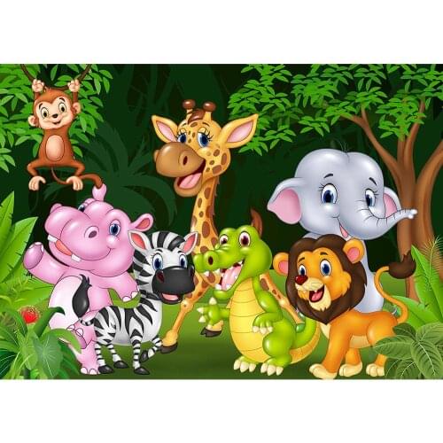 Safari Park Cartoon Animals Photo Backdrop Custom Background for Baby Shower Children Birthday Party Photocall Photography Props