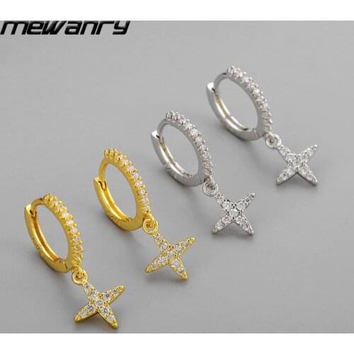 Mewanry 925 Sterling Silver Drop Earrings for Women Trend Sparkling Star Zircon Jewelry Gifts Bride Accessories Prevent Allergy
