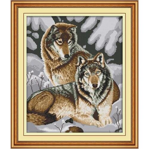 Snow wolves animals painting counted printed on the canvas 11CT 14CT DIY kit Chinese Cross Stitch embroidery needlework Sets