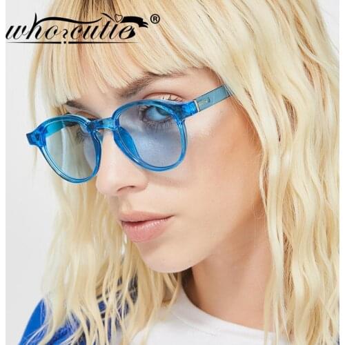 WHO CUTIE Round Blue Sunglasses Women Men 2020 Brand Design Green Frame Ocean Tint Circle Lens 90S Candy Color Sun Glasses S193