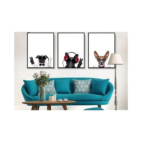 Nordic Modern Minimalist Oil Paintings Rocky Dogs Pets Animal Frameless Decorations Living Room Wall Art Canvas Animal Print
