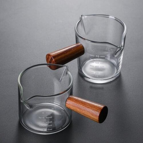 Wooden Handle Double Mouth Milk Cup Coffee Cup Glass Cups Coffee Cup Milk Cup Italian Glass Coffee Measuring Cups