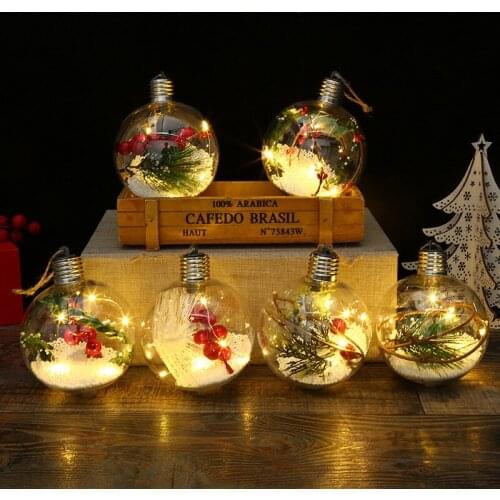LED Transparent Christmas Ornaments Christmas Tree Decoration Pendant PET Bulb Ball Home Decoration Birthday Gift New Year Gift