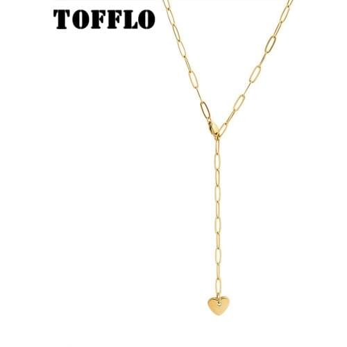 TOFFLO Stainless Steel Jewelry Thick Chain Adjustable Peach Heart Love Necklace Female Clavicle Chain BSP797