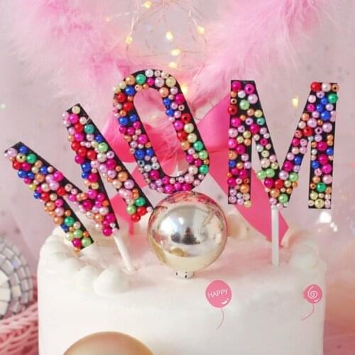 1 set Mothers Day cake decoration Handmade colorful pearl 3D alphabet dessert table setting Gifts Birthday Wedding Cake Flags