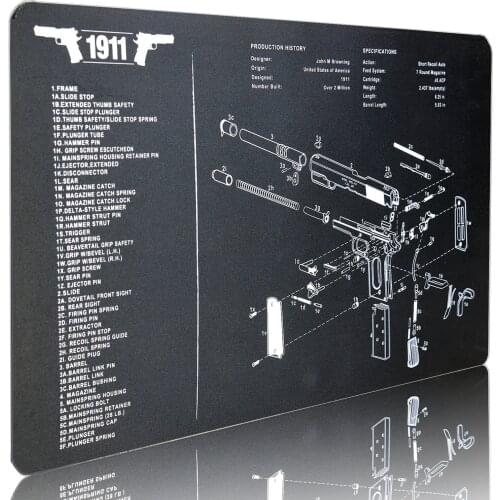 Waterproof Gun Cleaning Rubber Mat for 1911 Pistol Armorers Gunsmith Disassembly Tool with Parts List Weapon Patches Bench Pads