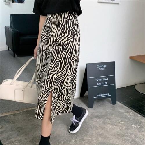 M-4XL Fashion Skirt 2021 New Zebra Pattern High Waist Thin Split Skirt Large Size Wrap Hip A-line Skirt Womens Skirt