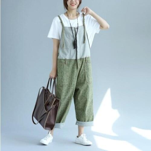 Womens Loose Casual Contrast Color Denim Jumpsuits Summer New Low-crotch Stitching Large Pocket Wide-leg Jeans