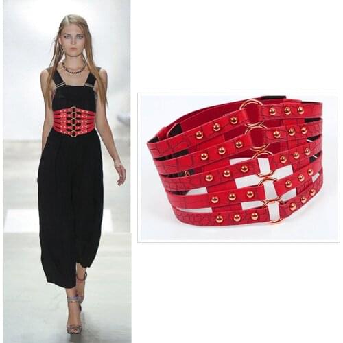 Corset belt plus size designer belts for women wide cinturon mujer elastic cummerbunds waist shaper punk rivet ceinture stretch