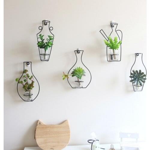 1Pc Nordic Style Iron Frame DIY Creativite Vase Wall Hanging Plant Dried Flower Racks Bottle Decorative Shelves Without Vase