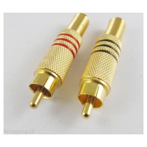 10pcs Gold Plated RCA Male Plug Audio Cable Connector Metal Spring Red + Black