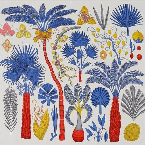 130cm Luxury Brand Scarf New Design Sago Cycas Palm Tree Square Scarf Twill Silk Scarf Women Bandanna Scarves For Ladies Shawl