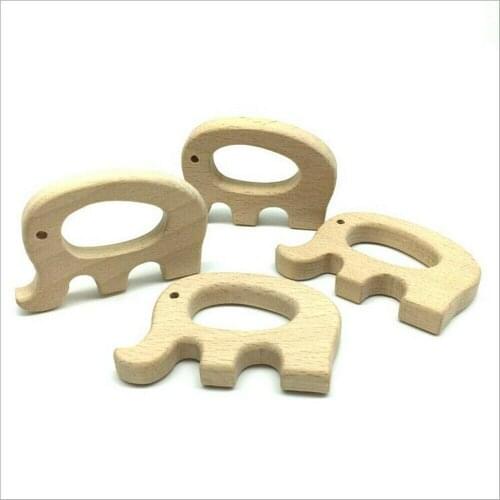 2pcs Natural Elephant shape Wood Safety Wooden Teether Baby Molar Stick Toy 7X4.5CM