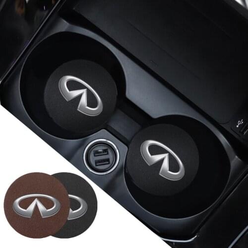 2Pcs Leather Cup Holder Non-slip Mat Car Styling Decoration Accessories For Infiniti Q50Q30 FX35 Q70 Q60 QX70 G35 G37 QX50 QX60