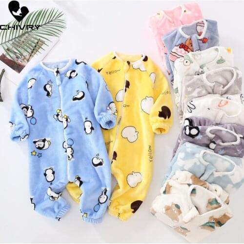 2021 Newborn Autumn Winter Soft Flannel Romper Jumpsuit Toddler Cartoon Zipper Warm Rompers Baby Boys Girls Long Sleeve Playsuit