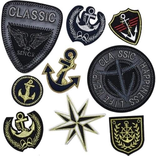 50pcs/lot Vintage Embroidery Patch Letter Happiness Gold Silver Anchor Clothing Decoration Sewing Accessory Iron Heat Transfer
