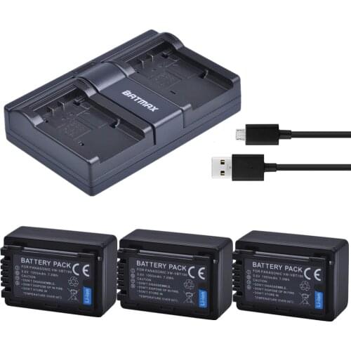 Batmax 3pc VW-VBT190 VBT190 Battery+USB Dual Charger For Panasonic HC-V800GK,HC-V110,HC-V130,HC-V160,HC-V180,HC-V201,V210,V250