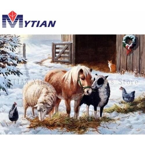 5D DIY Diamond Painting Winter Barn,Poy,Goats,Chickens,Farm Animals Diamond Embroidery Kit Mosaic Handmade Crafts Home Decor