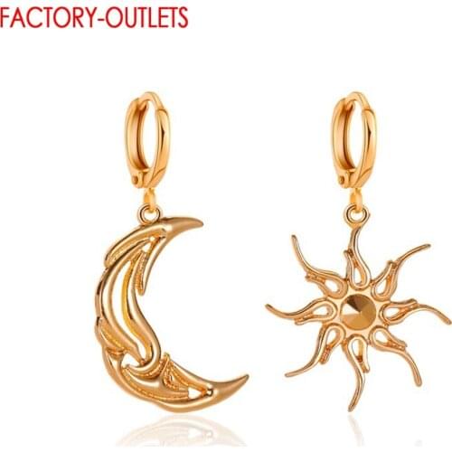Real 925 Sterling Silver Sun Moon Pattern Drop Earrings For Women Luxury Silver Brand Jewelry Gift 2 Colors For Choice