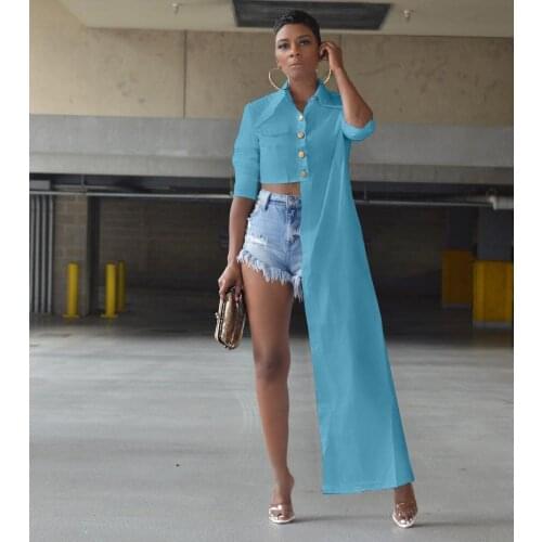 Black White Simple Single-breasted Irregular Top Women Turn Down Collar Half Sleeve Blouse Early Autumn Extended Edition Shirts