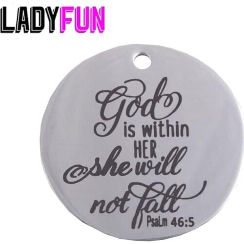 God is within HER,she will not fall Stainless Steel Charms 25mm High Polish Mirror Surface Jewelry Pendant Tag 20pcs