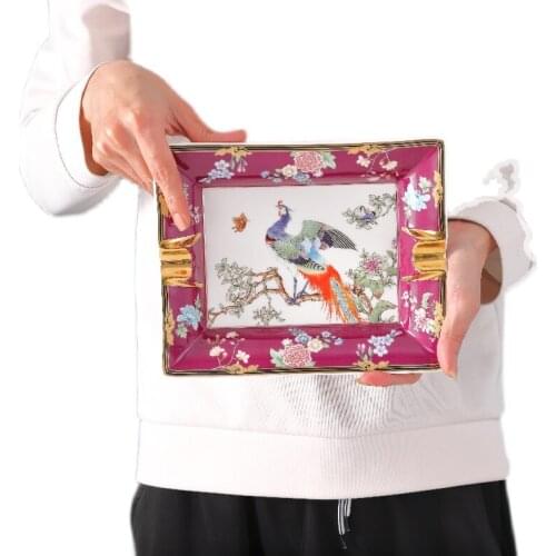 Chinese Style Gold Painting Home Living Room Large Ashtray High-End Ceramic Office Creative Coffee Table Cigar Ashtray