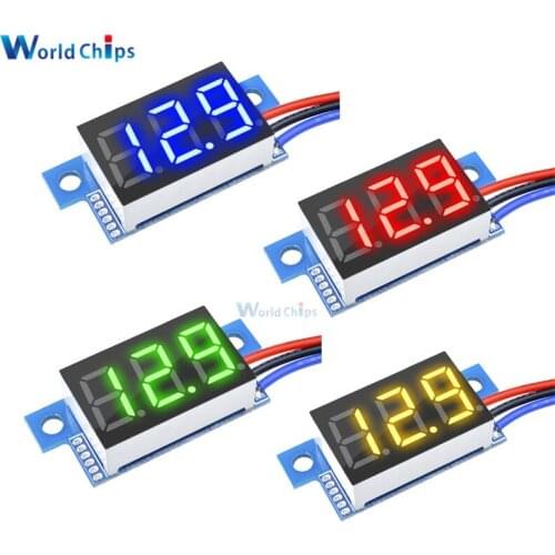 0.36 Inch 0.36'' 3 Wire Mini DC Digital Panel Voltmeter Panel Mount LED Voltage Meter Tester Red/Green/Blue/Yellow LED Display