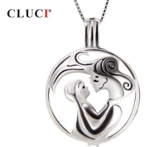 CLUCI Round 925 Sterling Silver Cage Pendant Mon and Baby Jewelry Gift for Mom Women Silver Cage Pendant Pearl Locket SC253SB