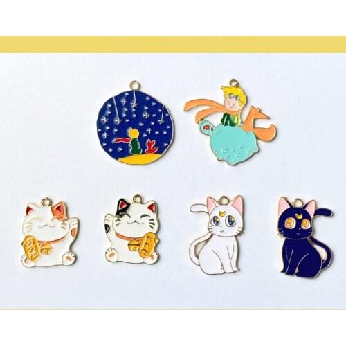 Color Preserving Alloy Anime Cartoon Little Prince Beautiful Girl Lucky Cat Pendant DIY Earring Key Chain Pendant