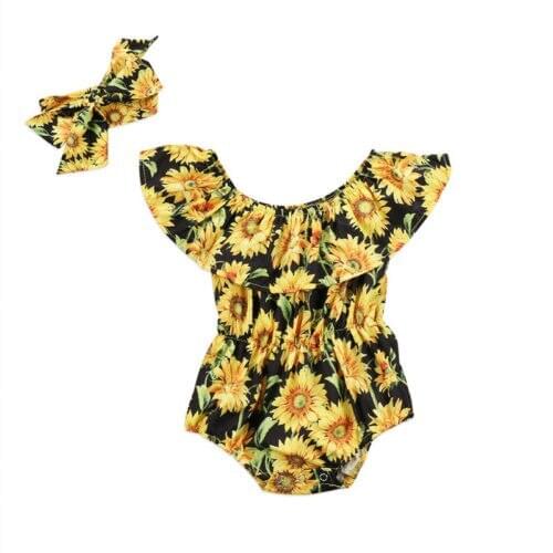 Baby Girls Flower Sleeveless Romper Jumpsuit Headband 2Pcs Outfits Set Newborn Kids Girls Clothes