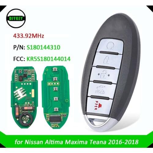 DIYKEY S180144310 for NISSAN Altima Maxima 2016 2017 2018 Smart Proximity Car Key Fob 433MHz 4A PCF7953M FCC ID: KR5S180144014